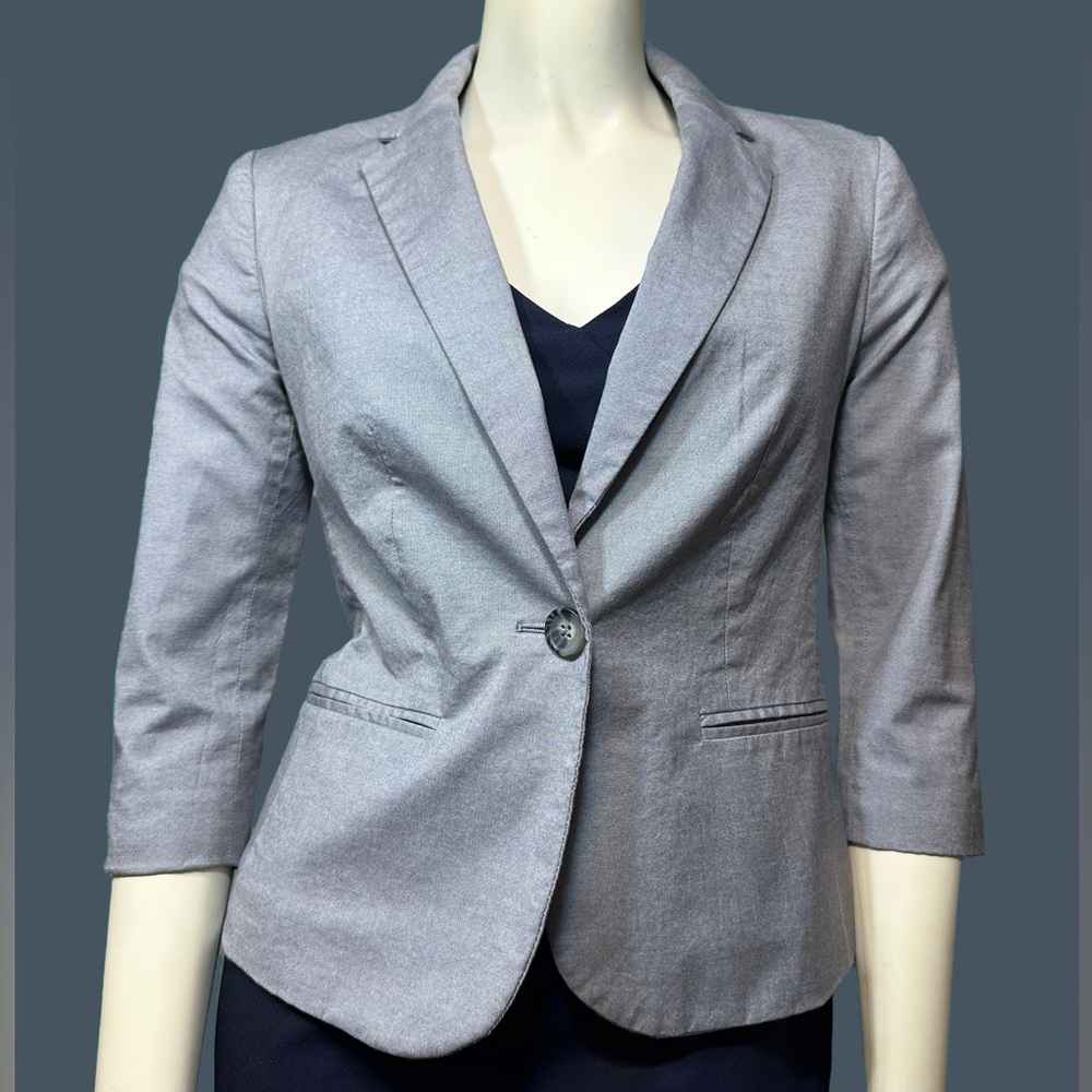 Banana Republic Gray Cotton 3/4 Sleeve Blazer Tailored Fit Professional